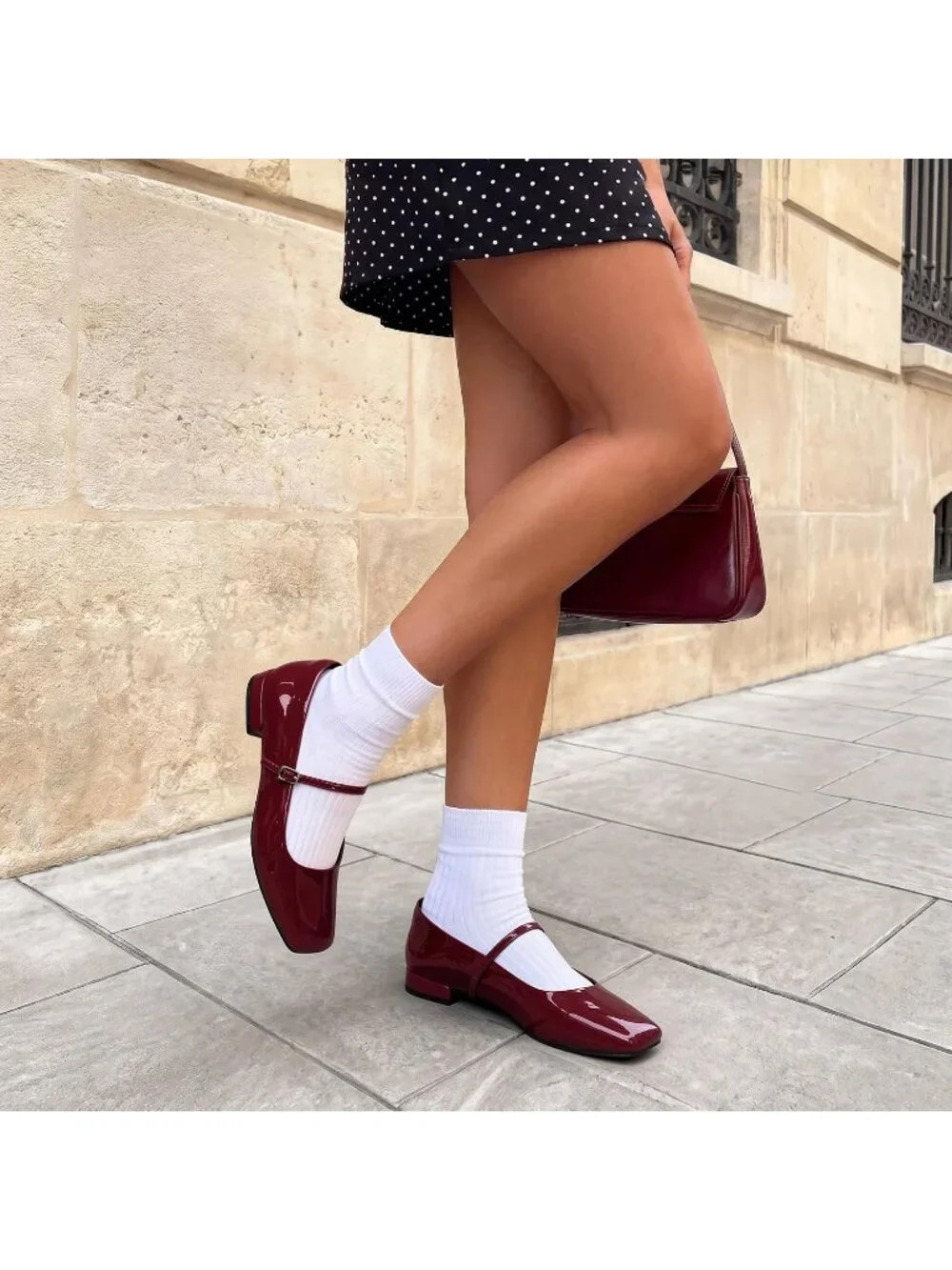 DREAM PAIRS Women's Burgundy Faux Leather Square Toe Buckle Flats Low Heel Shoes